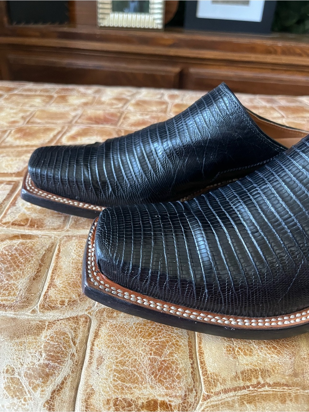 Lucchese Genuine Lizard Skin Black Western Mules Size 6B